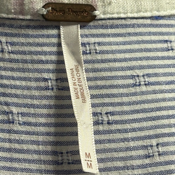 Free People Pink & White Linen Button Down Shirt - Picture 6 of 7